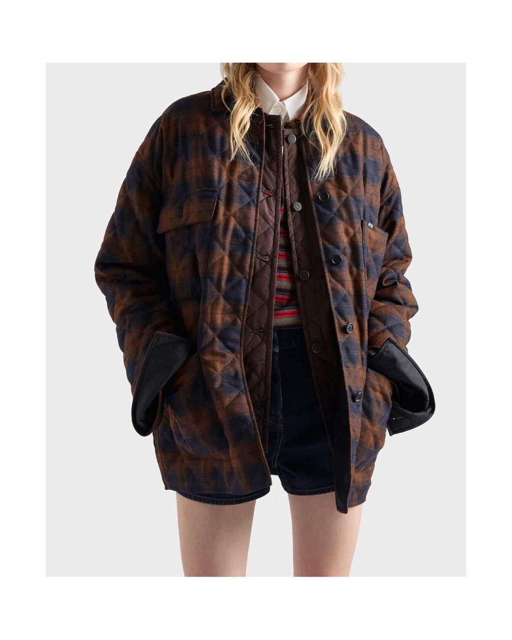Prada Brown Quilted Wool Caban Jacket
