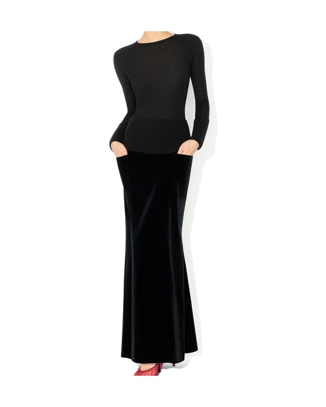 Alaïa Black Cotton Velvet Column Skirt