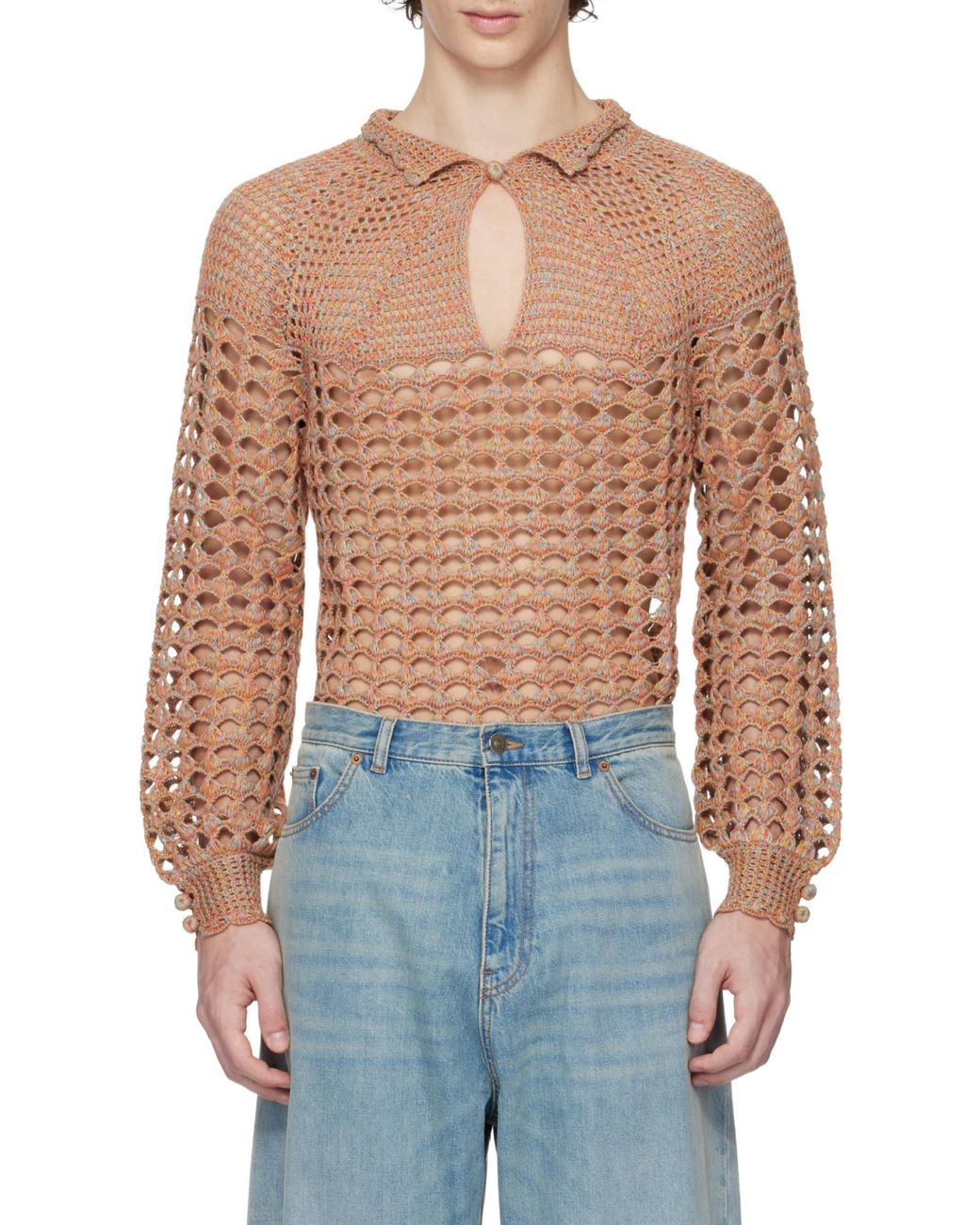 Valentino Brown Crochet High Neck Jumper for men