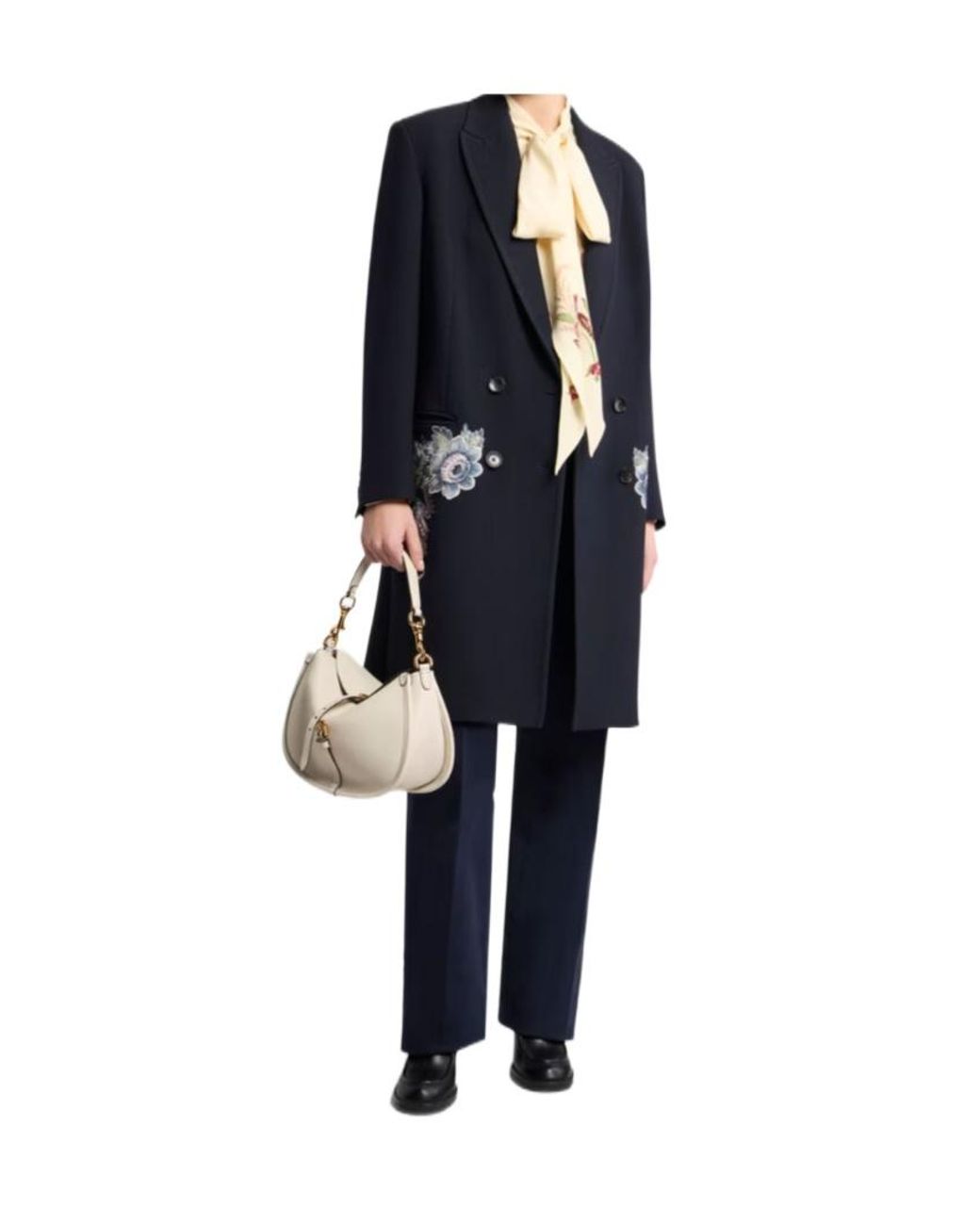 Etro Blue Floral Embroidery Double Breasted Coat