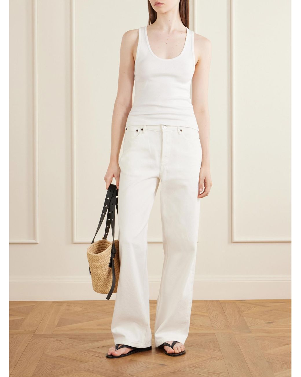 Matteau White Ribbed Organic Cotton-Blend Jersey Tank