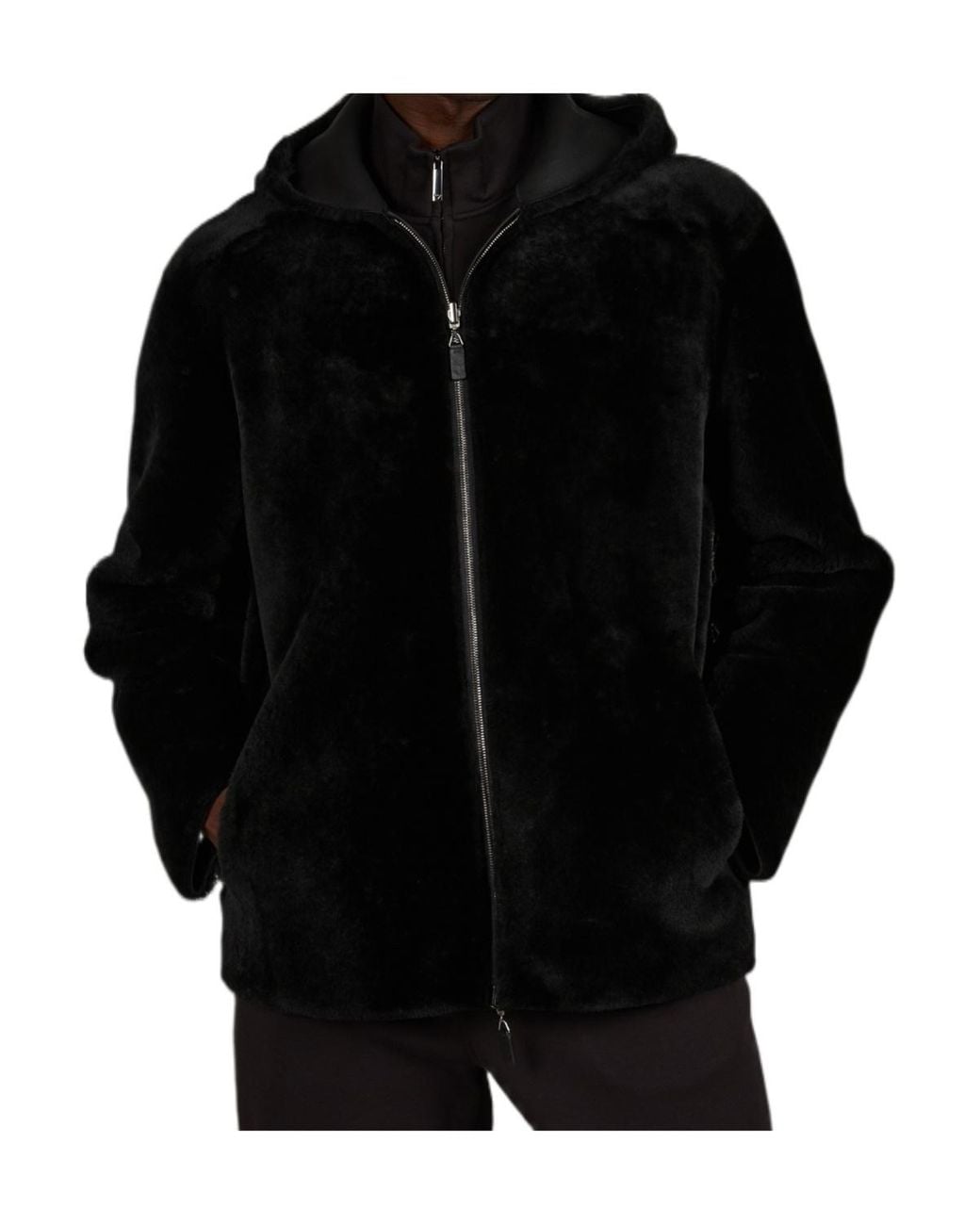 Emporio Armani Black Long-Sleeved Leather Jacket for men