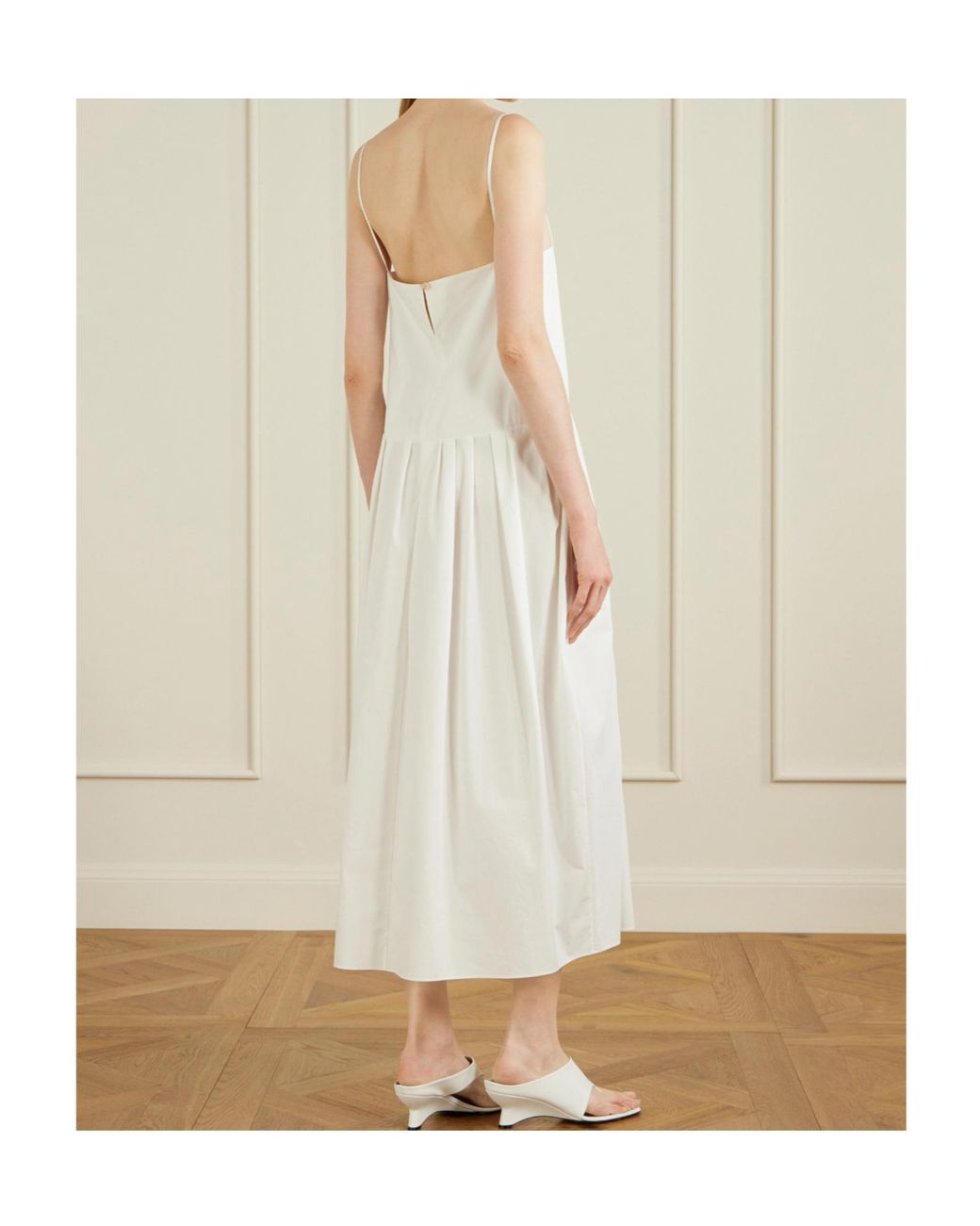 Khaite White Adira Pleated Cotton-Poplin Midi Dress