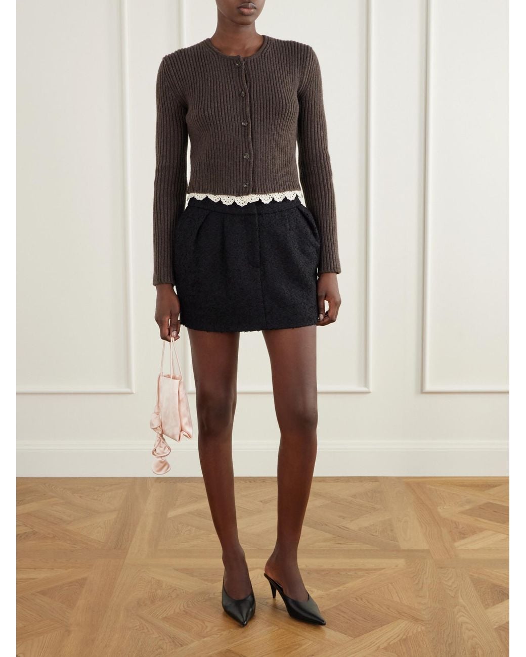 Magda Butrym Brown Crewneck Cropped Cardigan