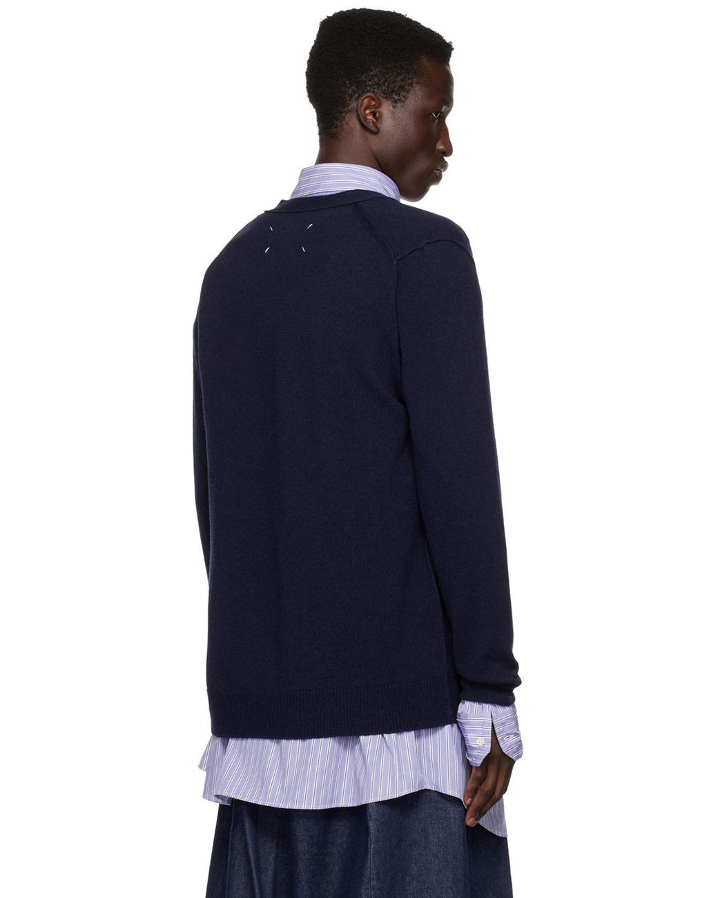 Maison Margiela Blue Buttoned V-Neck Cardigan for men