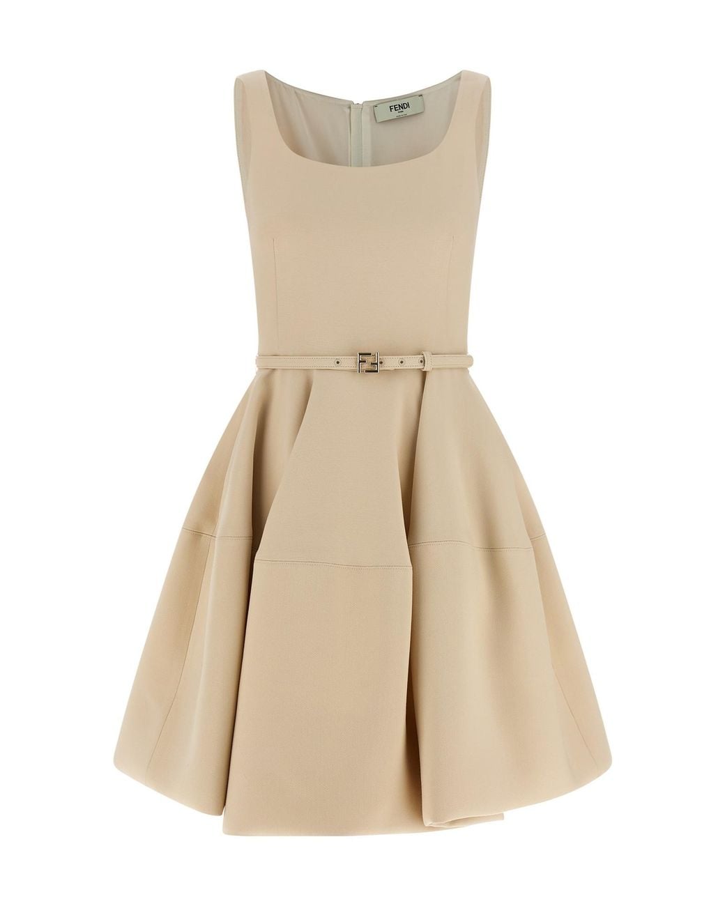 Fendi Natural Belted-Waist Sleeveless Dress