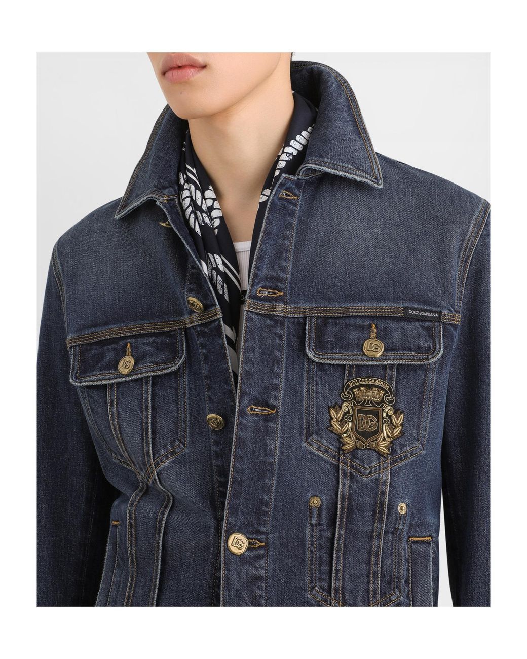 Dolce & Gabbana Blue Denim Jacket With Logo Patch for men