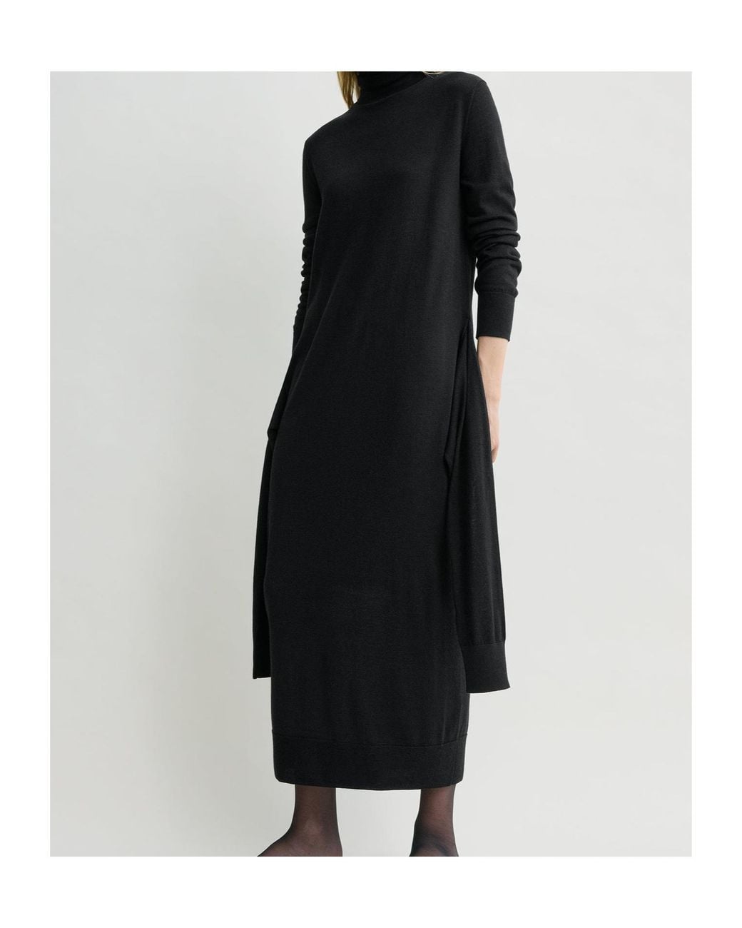Totême Black Double-Sleeve Turtleneck Midi Dress