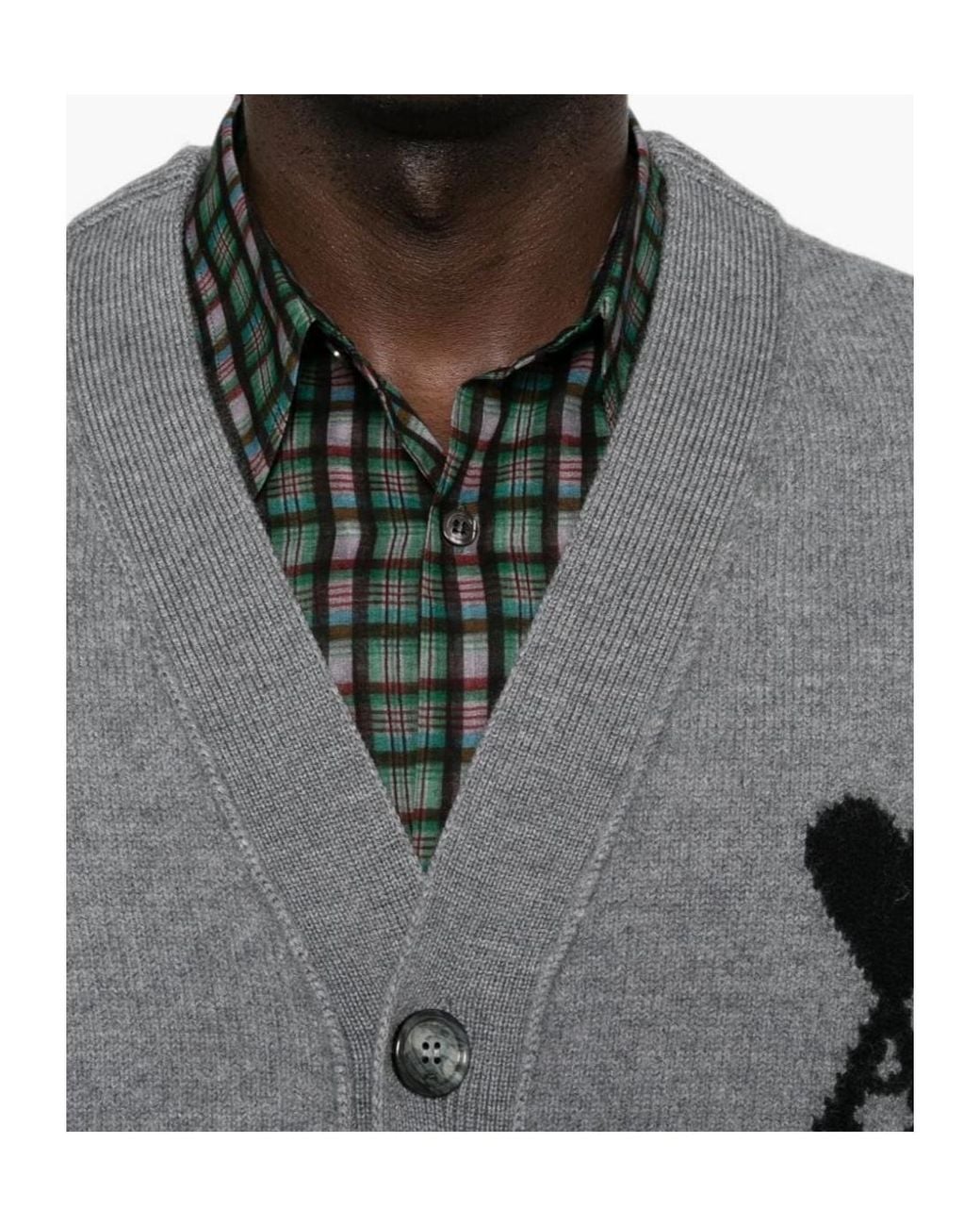 AMI Gray Ami Ami De Coeur V-Neck Cardigan for men