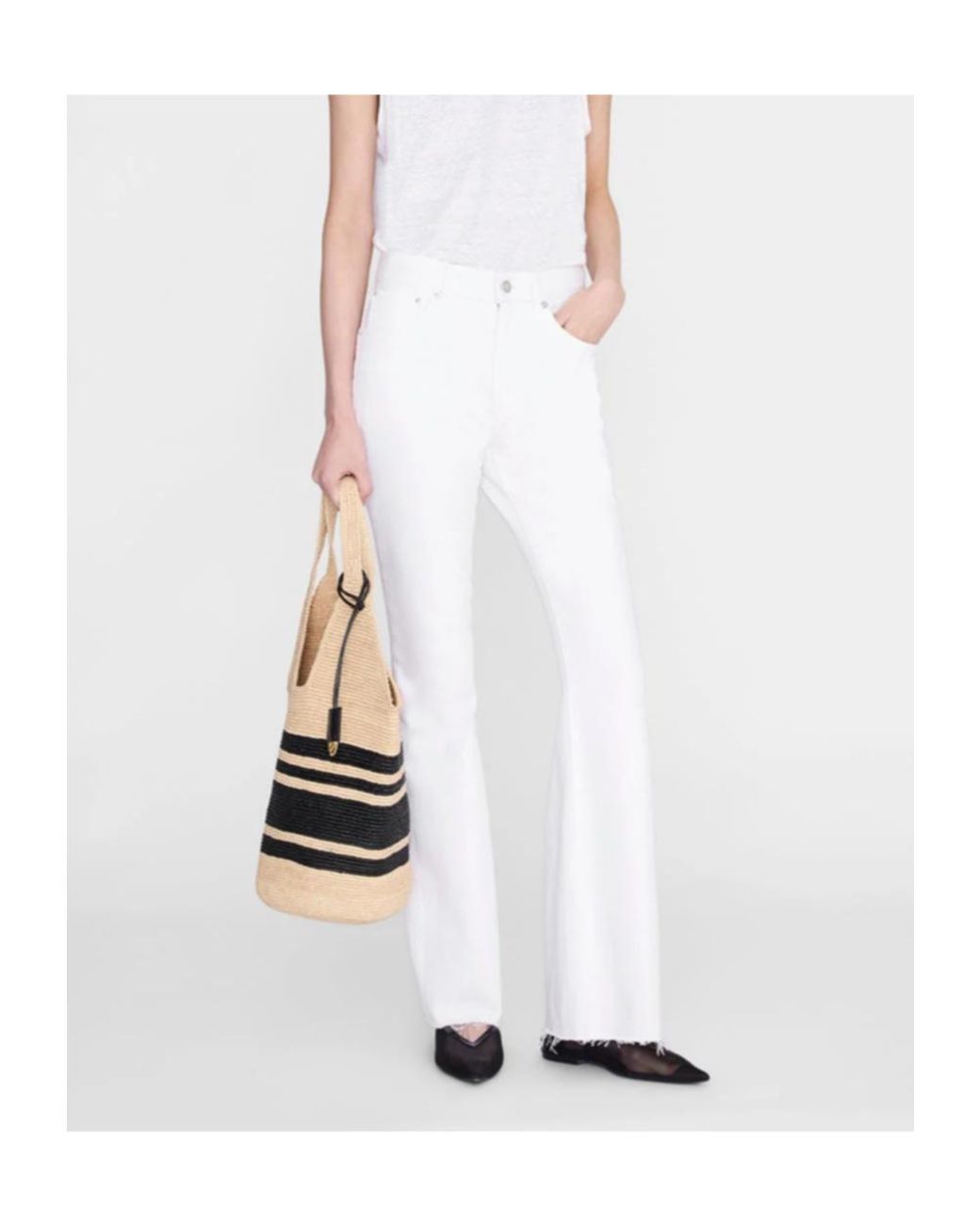 Anine Bing White Wyatt Raw-Cut Denim Jeans