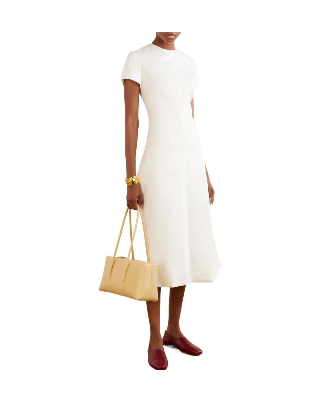 Brandon Maxwell White The Ridley Linen-Blend Midi Dress