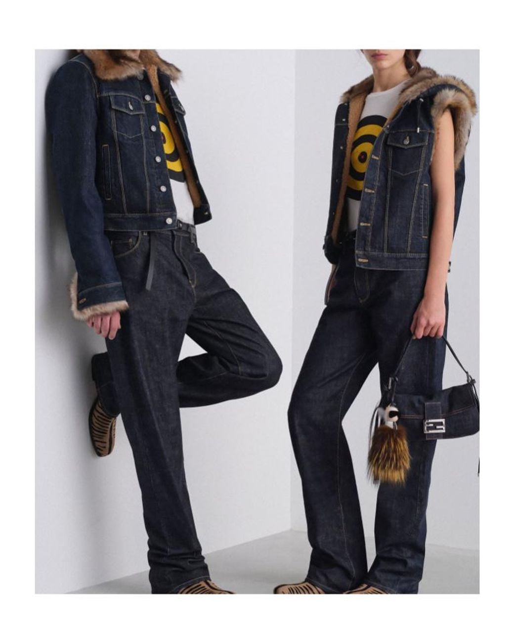 Fendi Blue Denim And Shearling Gilet