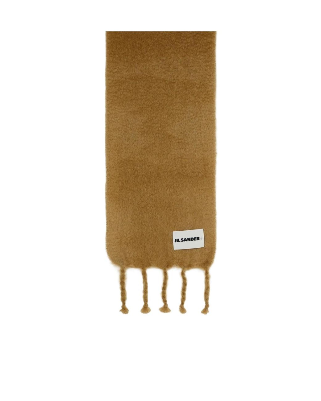 Jil Sander Natural Logo Patch Fringed Scarf for men