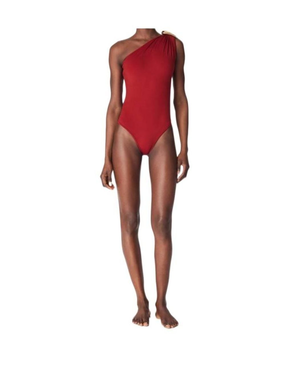 Bottega Veneta Red Drop Detailed One-Shoulder Swimsuit