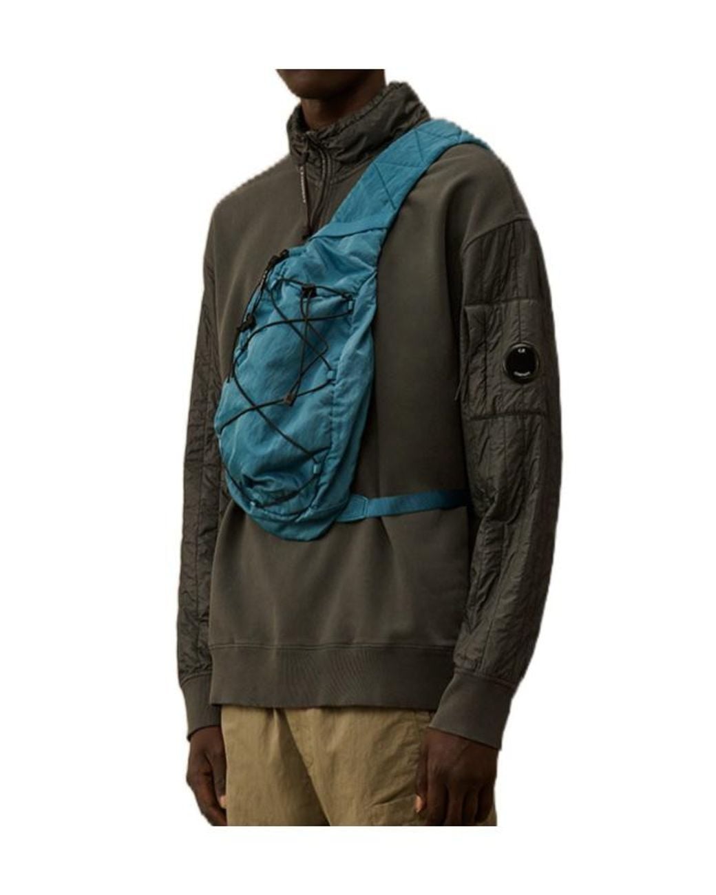 C P Company Green Half-Zip Quilted Sleeve Sweatshirt for men