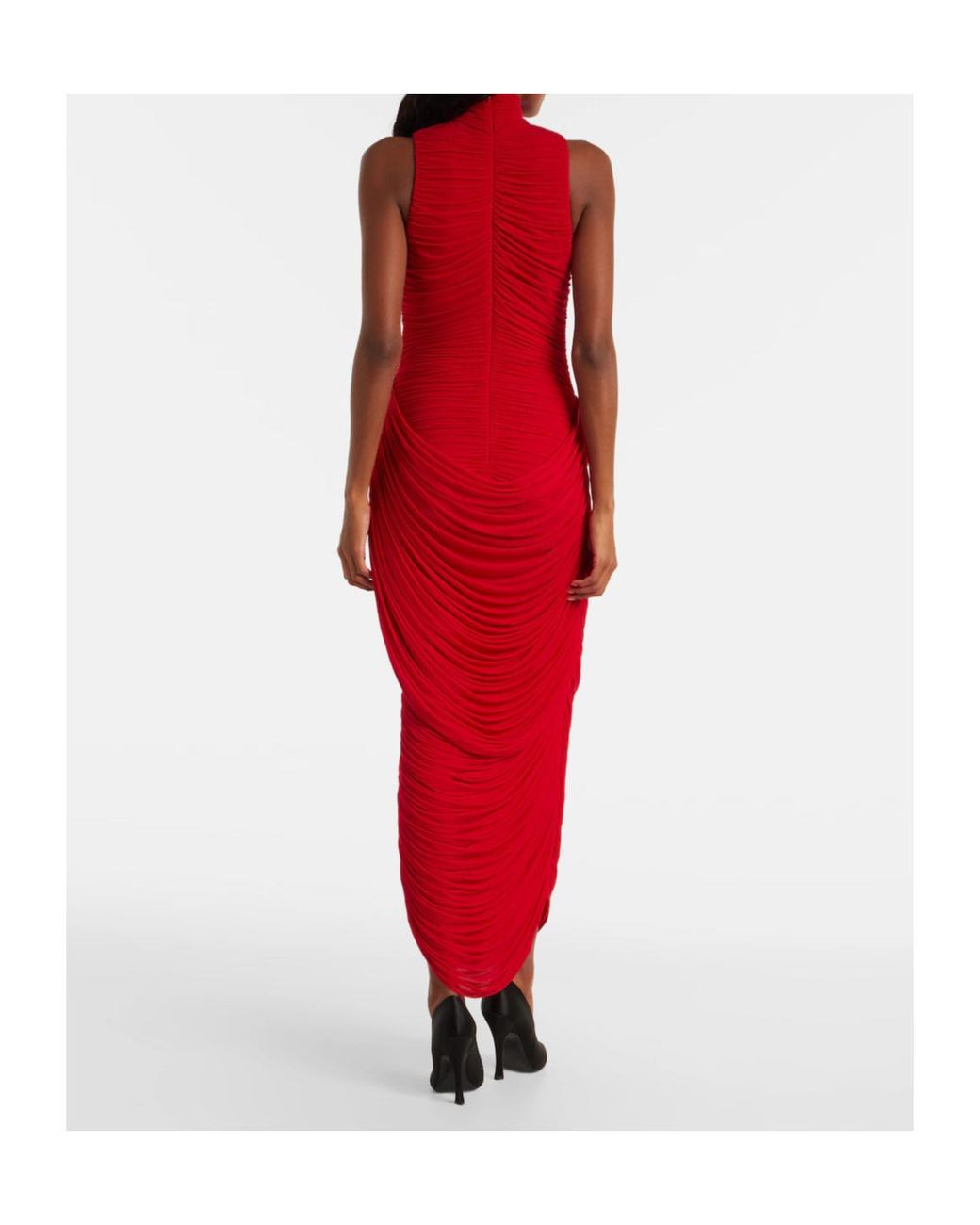 Magda Butrym Red Floral-Appliqué Draped Gown