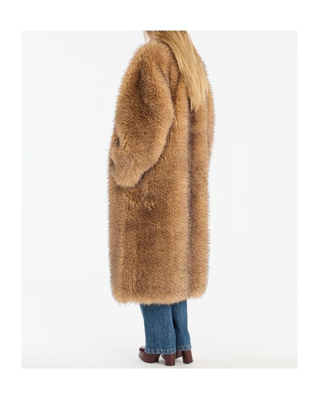 ROTATE BIRGER CHRISTENSEN Natural Faux Fur Long Coat