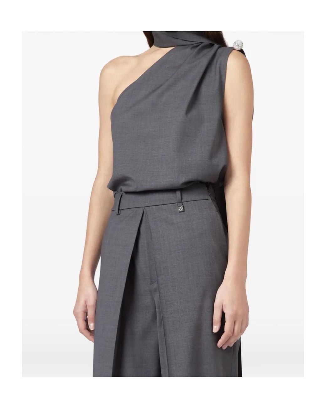 GIUSEPPE DI MORABITO Gray Draped One-Shoulder Top