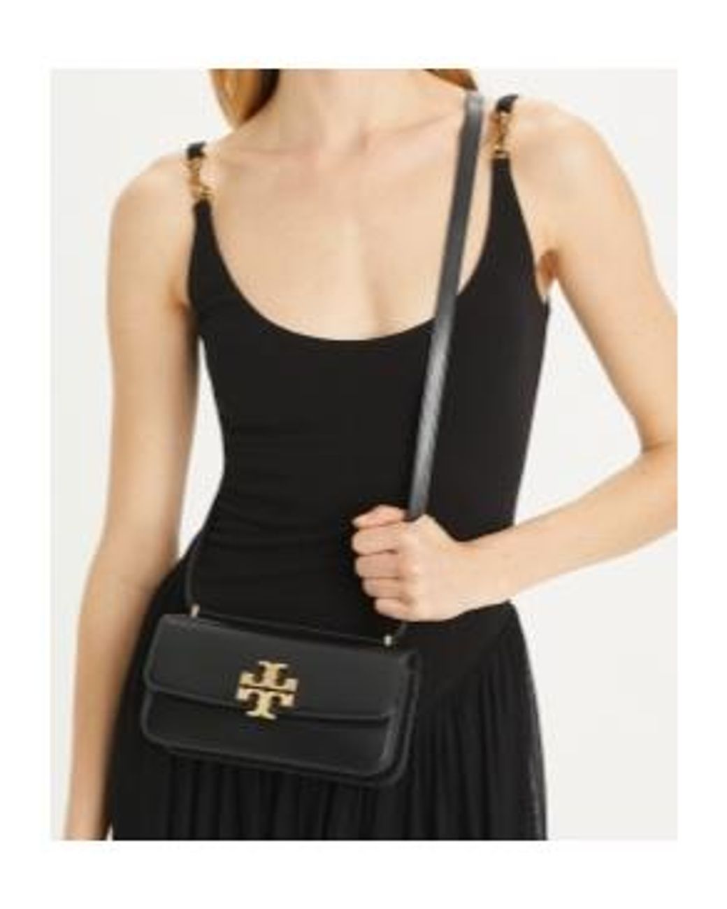 Tory Burch Black Convertible Eleanor Foldover Top Small Shoulder Bag
