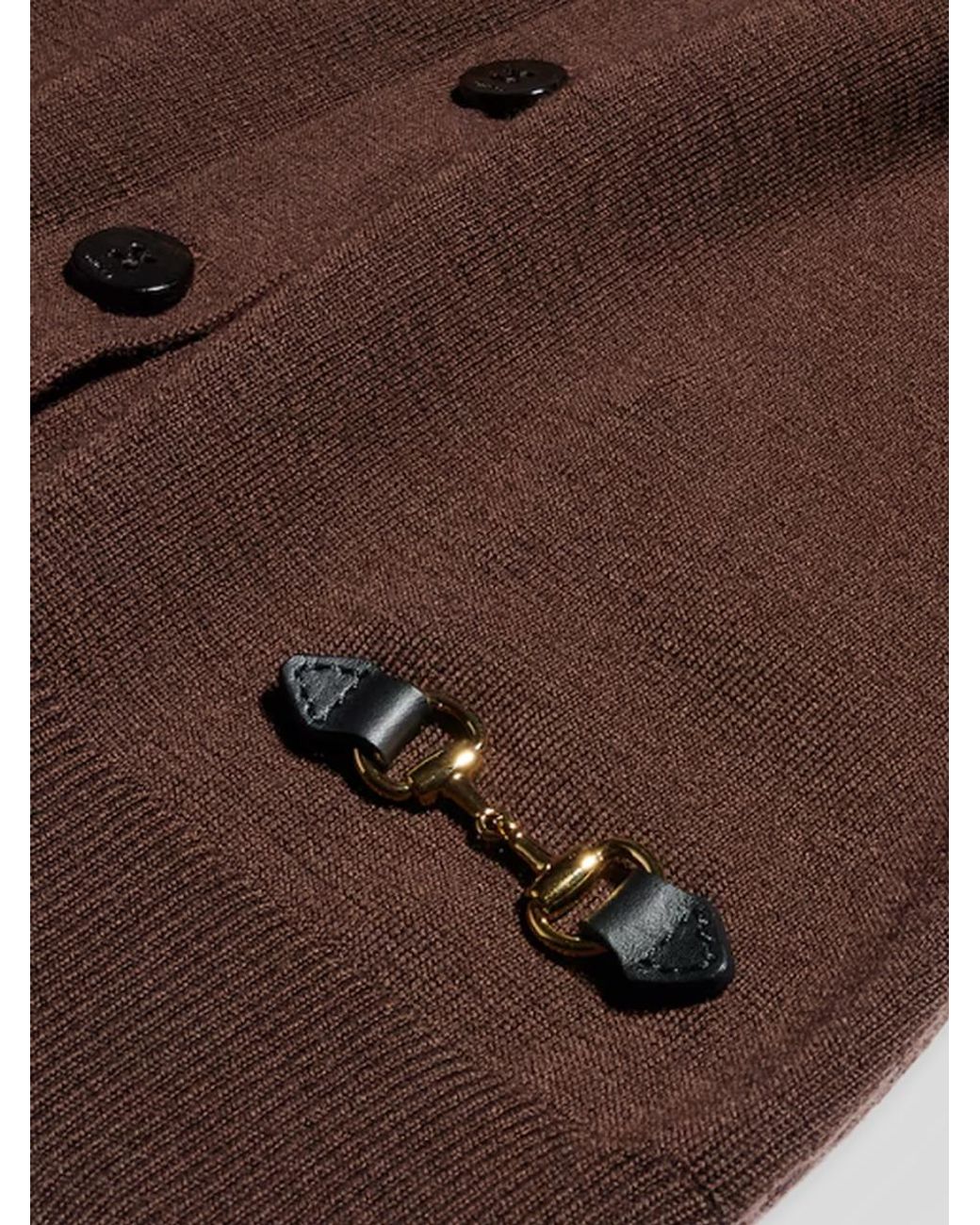 Gucci Brown Fine Rib Knit Wool Cardigan With Horsebit