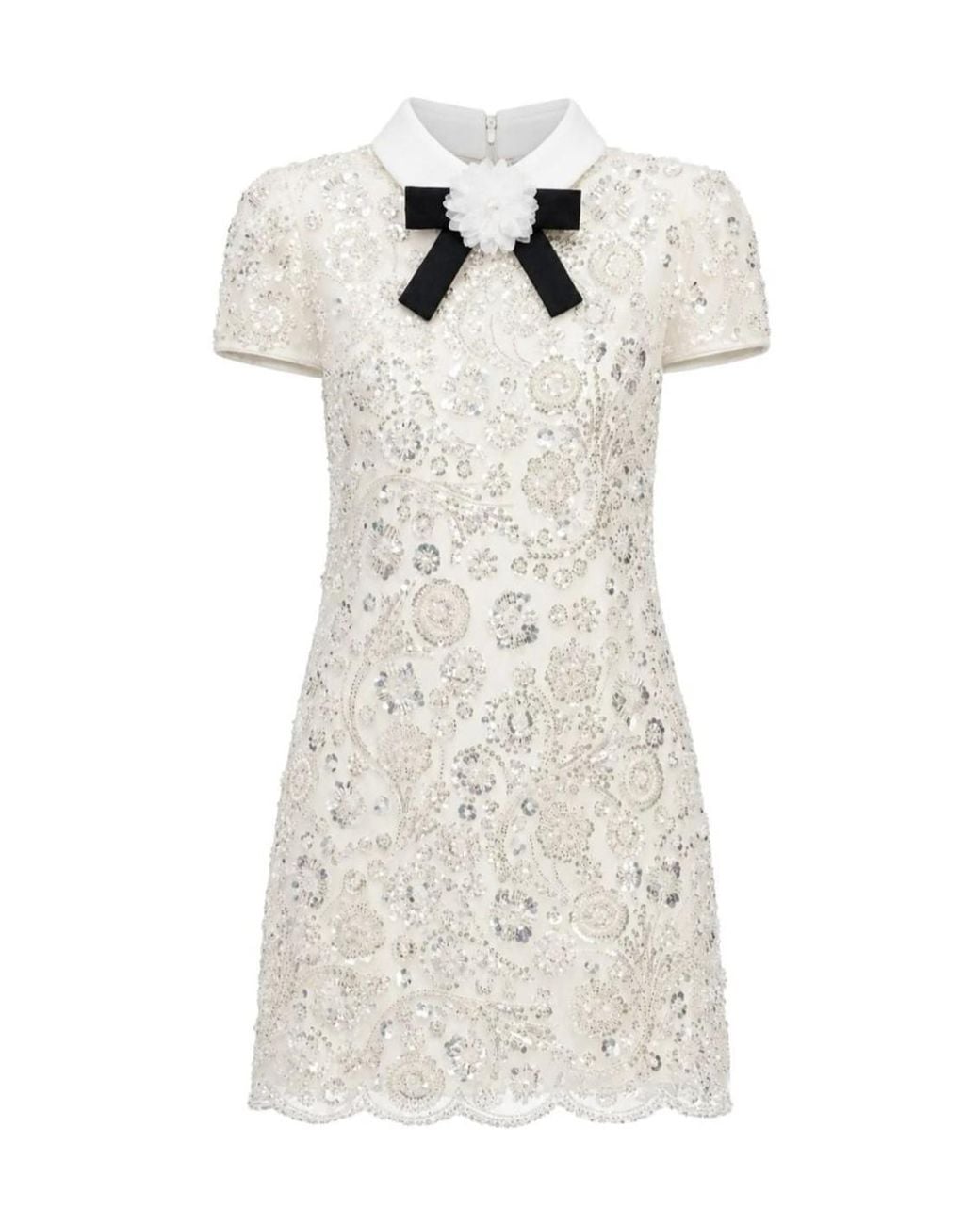 Self-Portrait White Embellished Collar Mini Dress