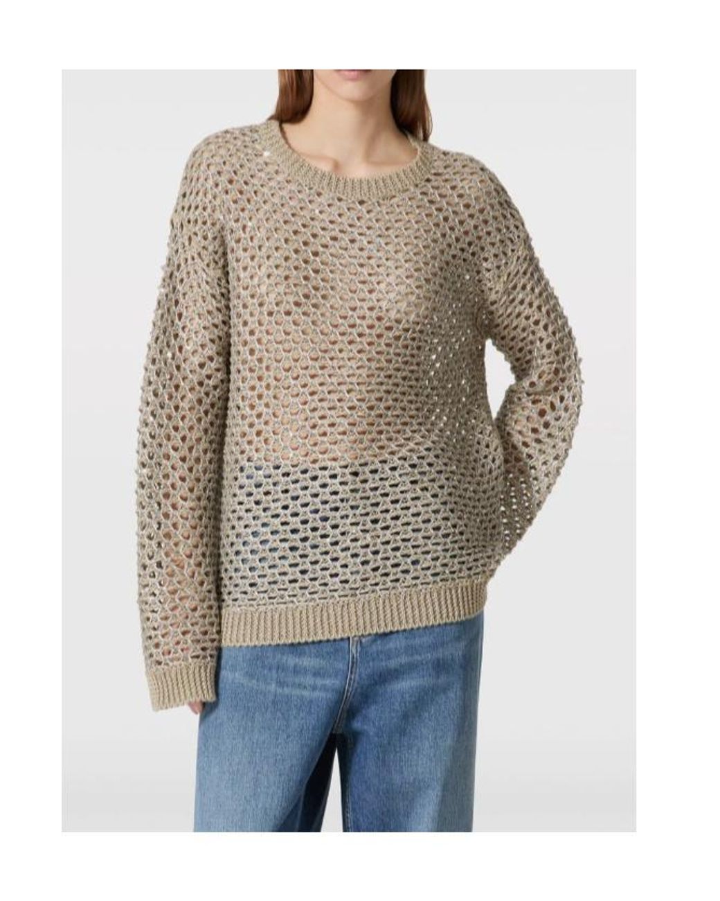 Valentino Gray Open-Knit Straight Hem Crewneck Jumper