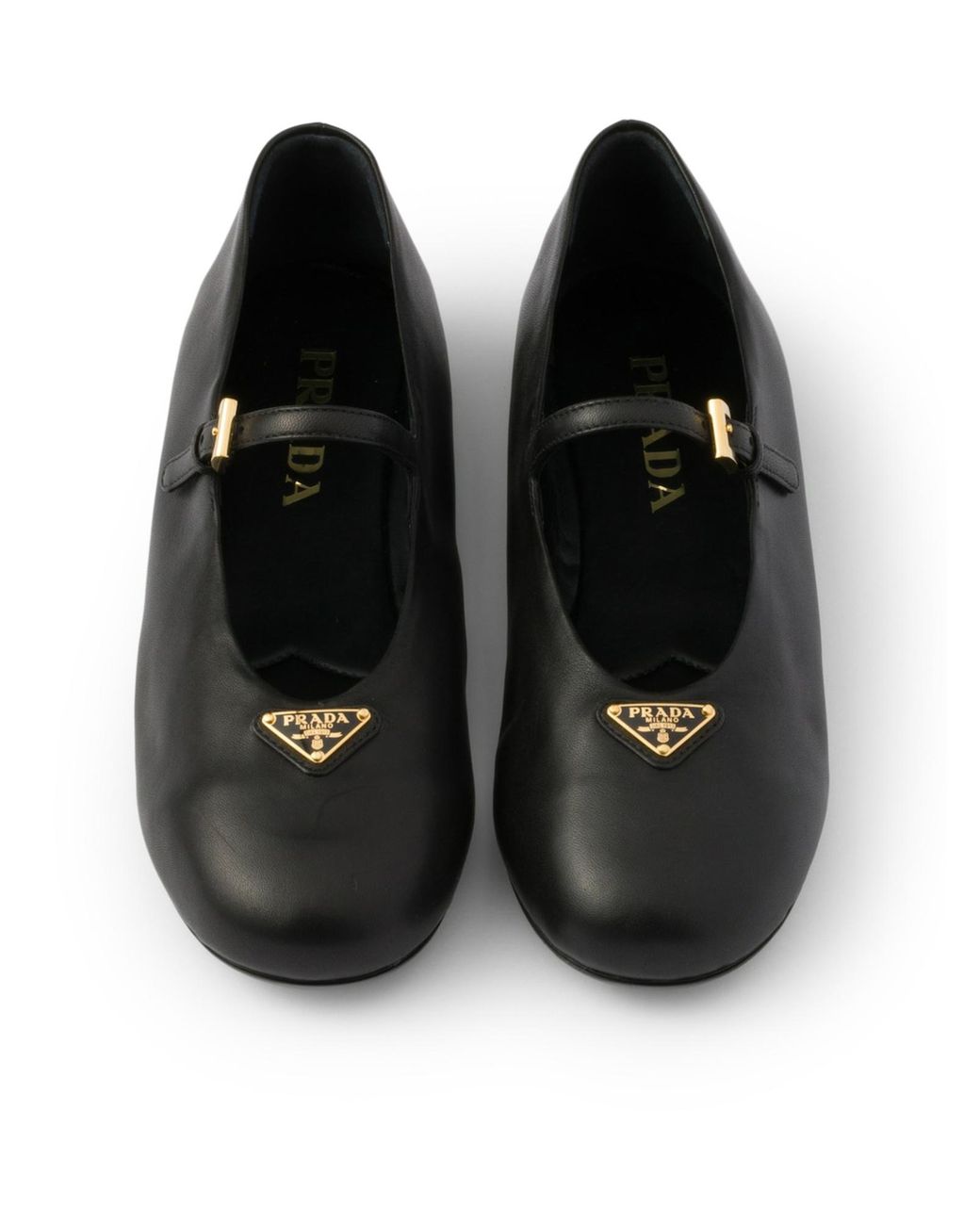 Prada Black Logo Detailed Round-Toe Ballerina Shoes