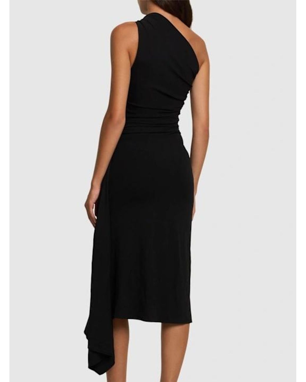 Michael Kors Black Ruched Jersey One-shoulder Dress