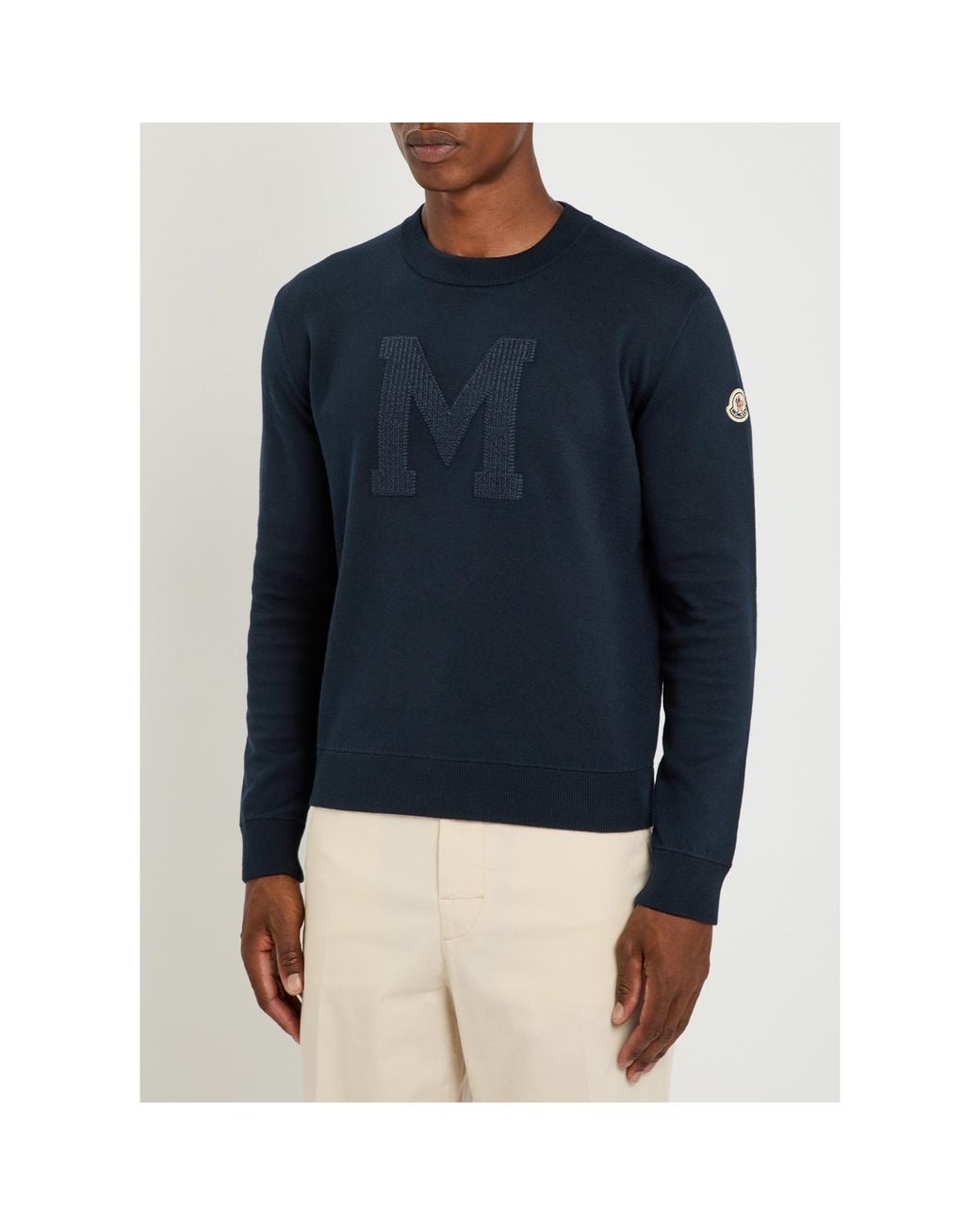 Moncler Blue Round-Neck Knitted Sweatshirt for men