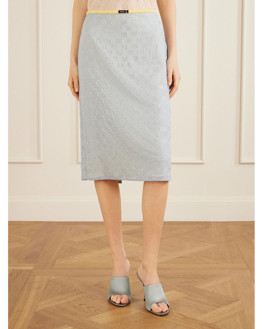 Gucci Gray Monogrammed Embellished Skirt