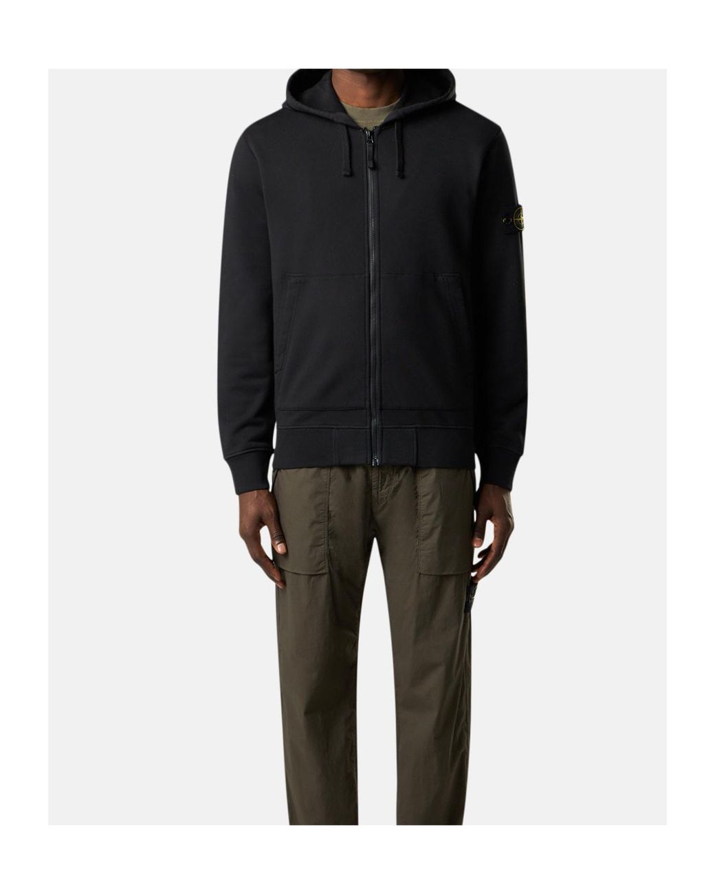 Stone Island Black Zip-Up Drawstring Hoodie for men