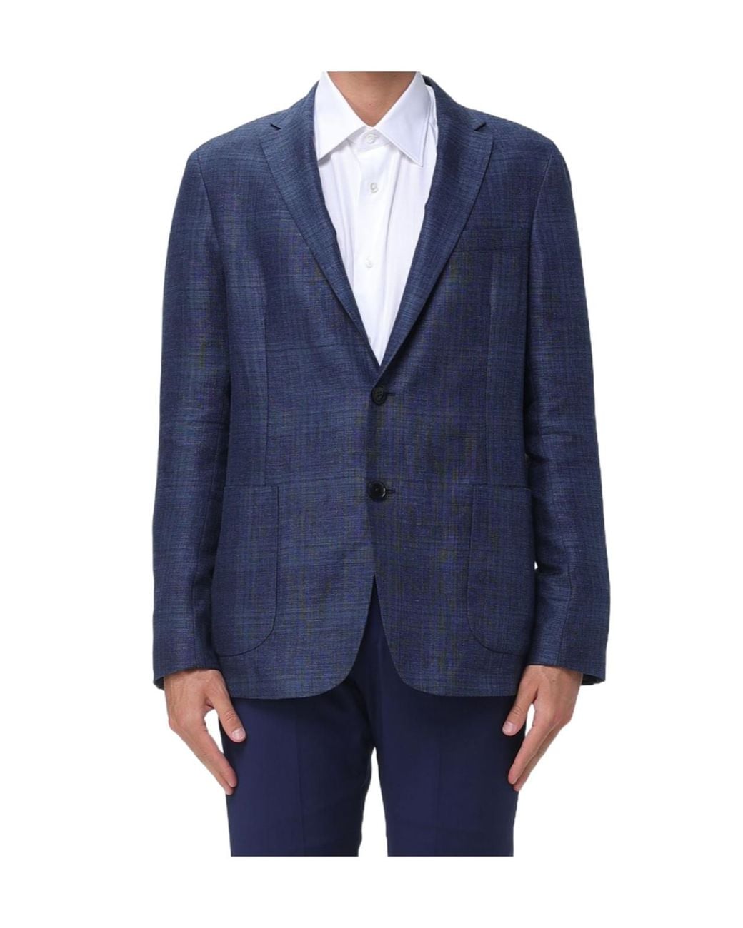 Zegna Blue Check-Pattern Single-Breasted Blazer for men