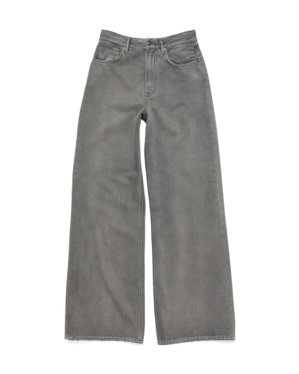 Acne Gray Logo Patch Wide-Leg Jeans