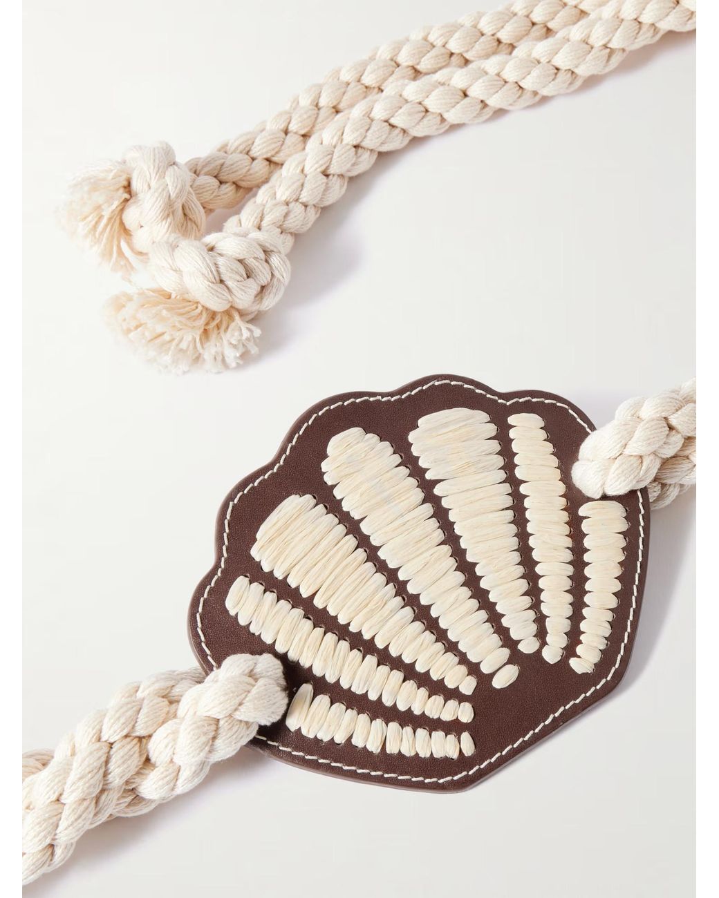 Johanna Ortiz White Leather Trimmed Cord Waist Belt