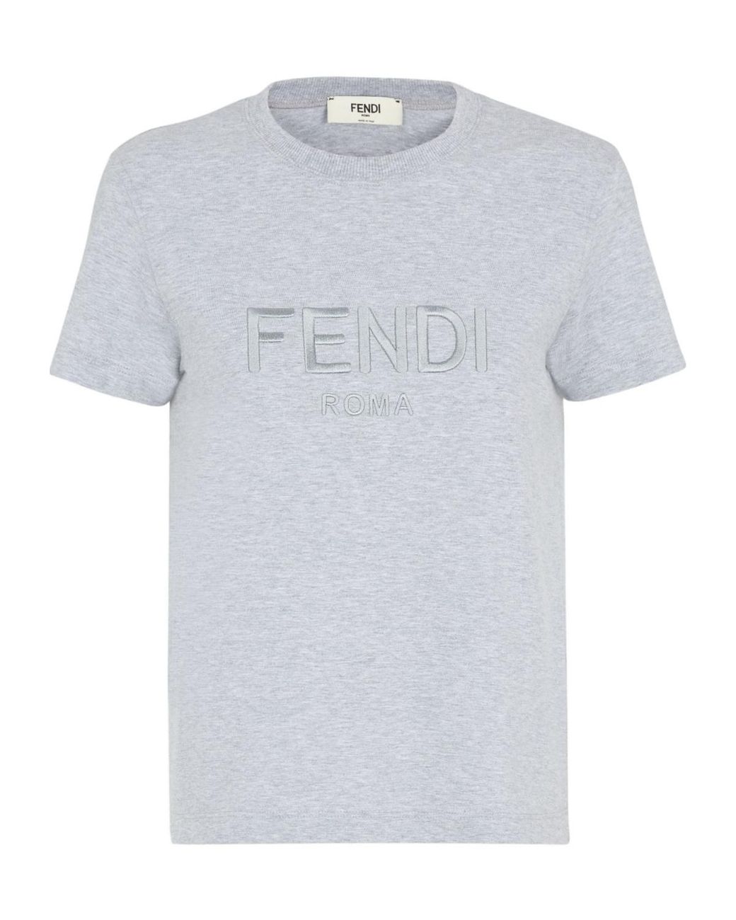 Fendi White Logo Embroidered Crewneck T-Shirt