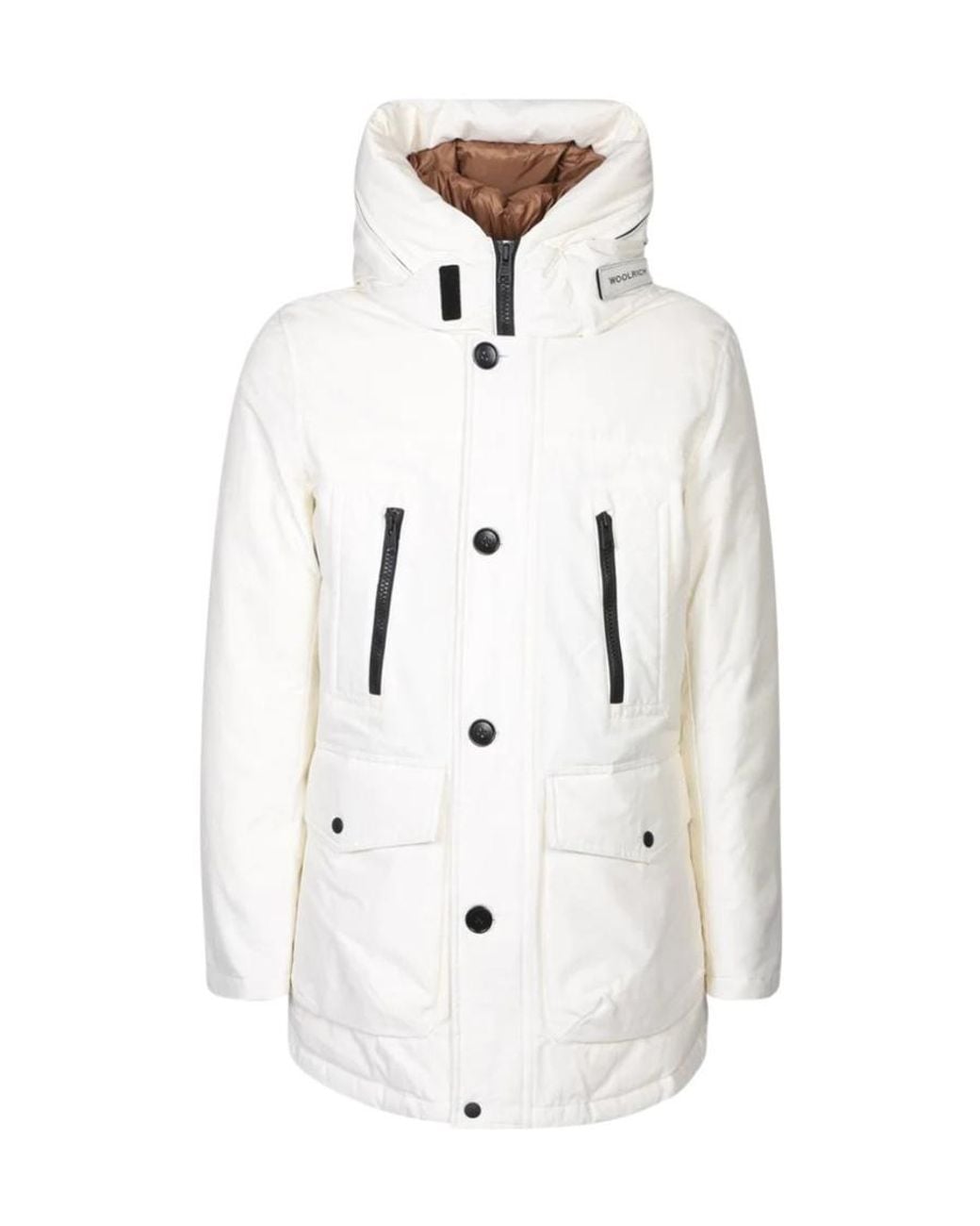 Woolrich White Logo Printed Hooded Down Jacket for men