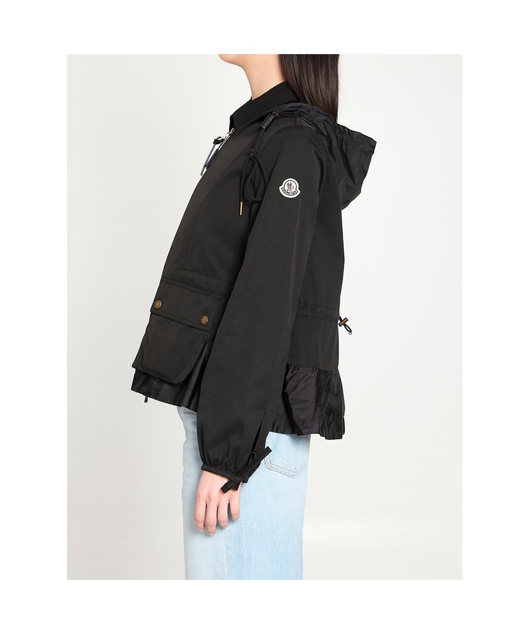Moncler Black Adenium Logo Patch Hooded Coat