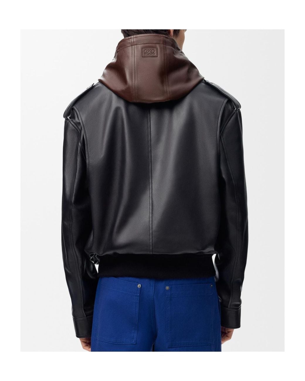 Loewe Black Hooded Leather Jacket for men