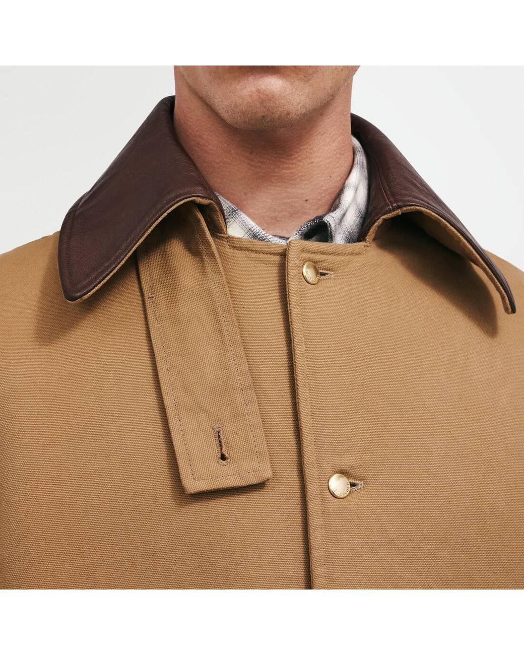 Balenciaga Brown Collared Button-Up Short Peacoat for men