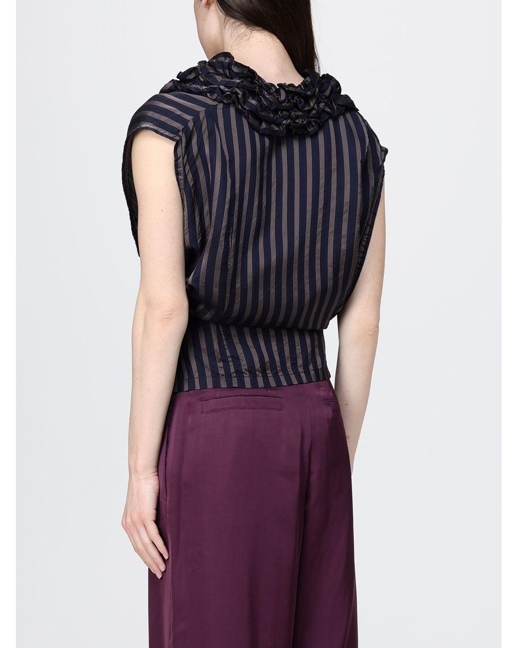 Dries Van Noten Black Striped Ruffled Top