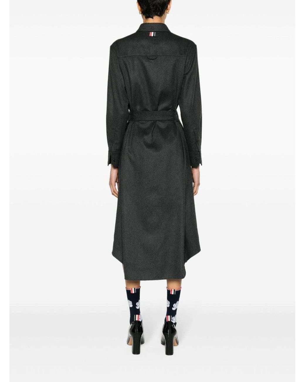 Thom Browne Black Belted Midi Shirt Dress