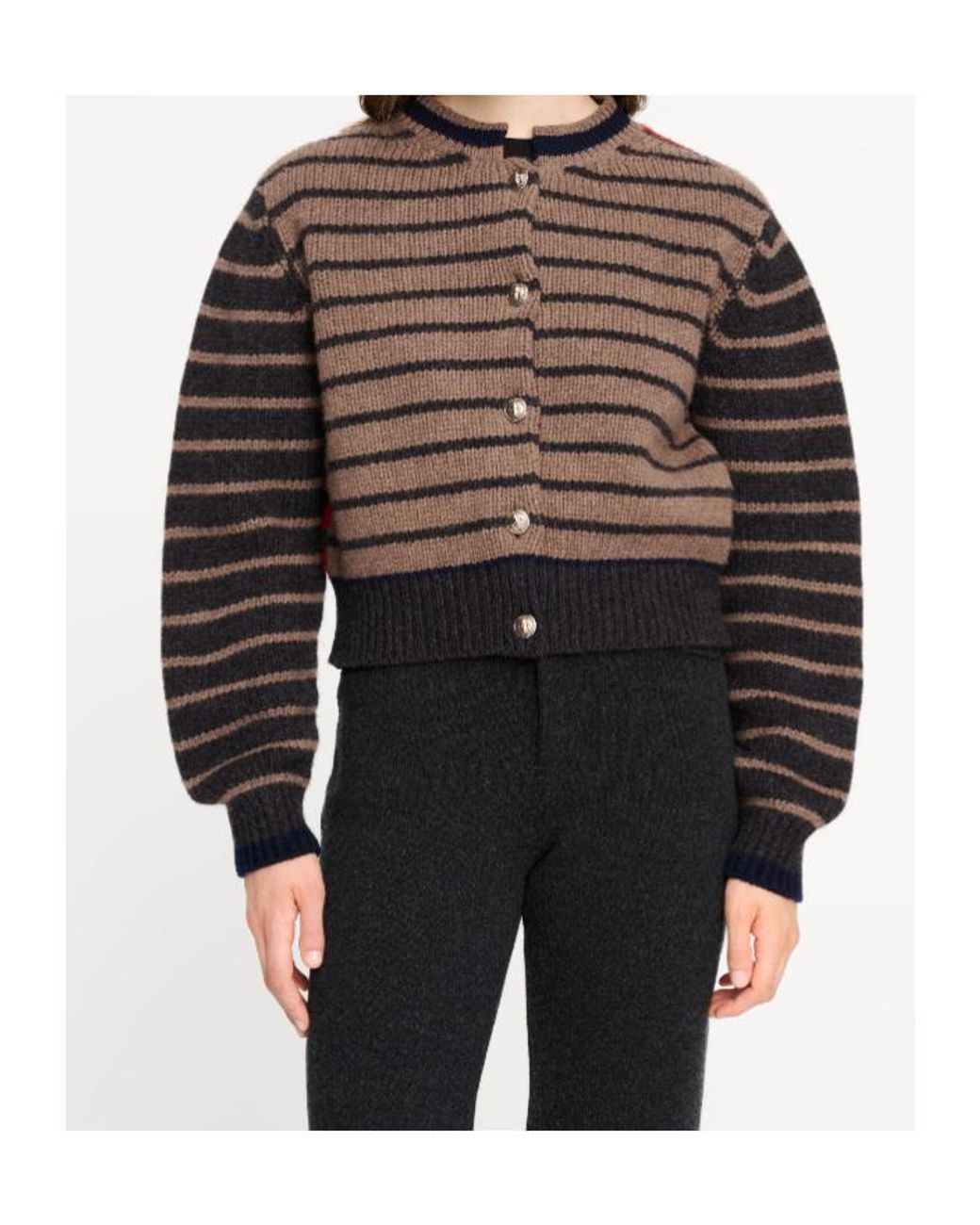 Barrie Brown Stripe-Pattern Chunky-Knit Cardigan