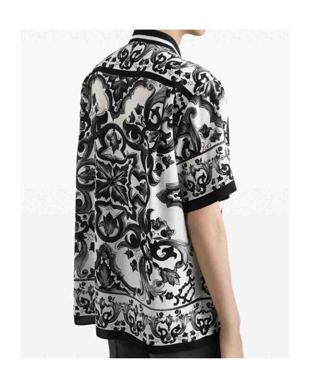 Dolce & Gabbana Black Majolica Print Silk Shirt for men