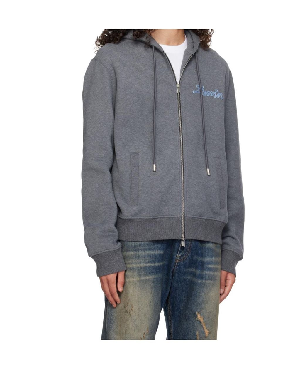 Lanvin Gray Logo Zip-Up Hoodie for men
