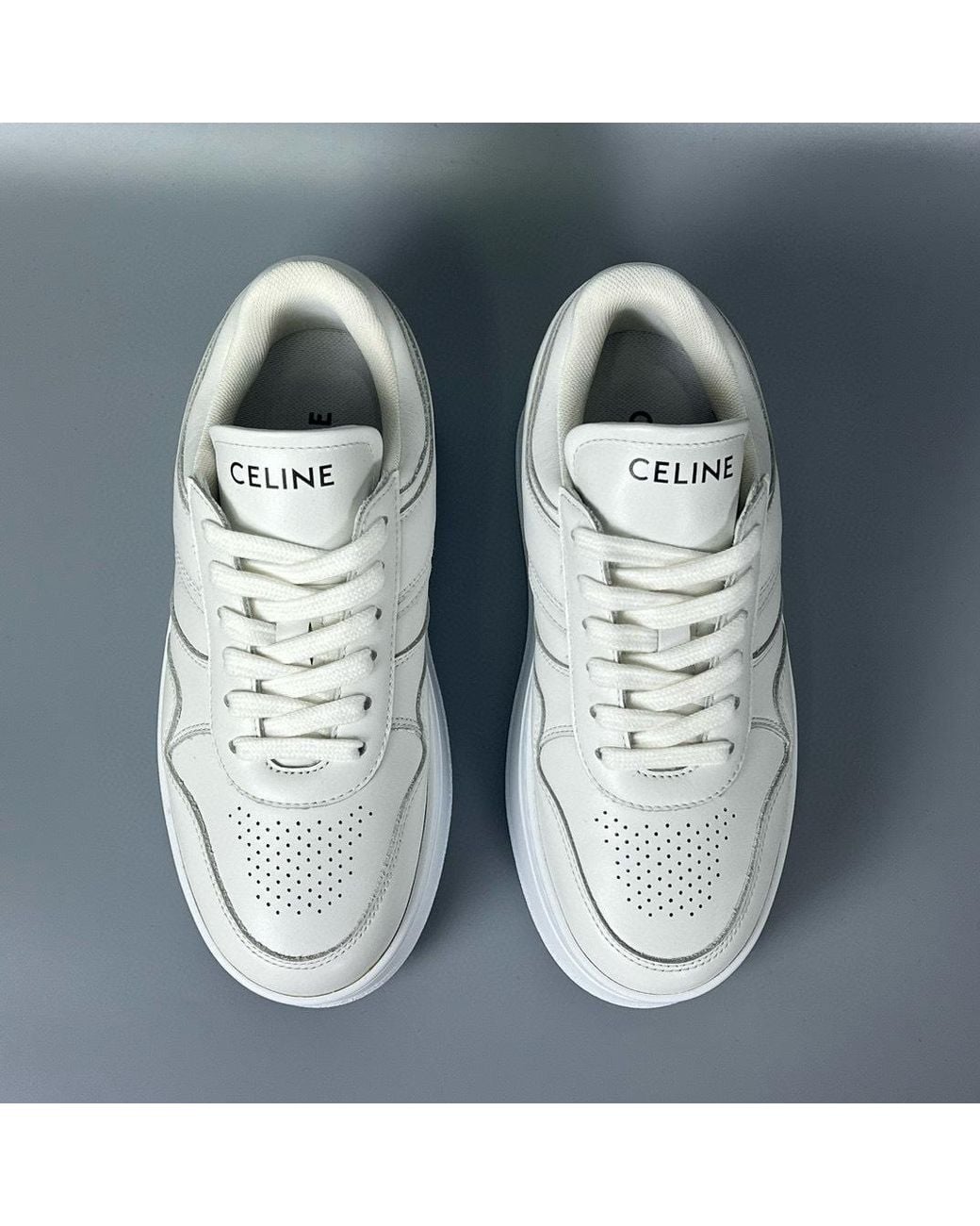 Céline White Block Sneakers With Wedge Outsole