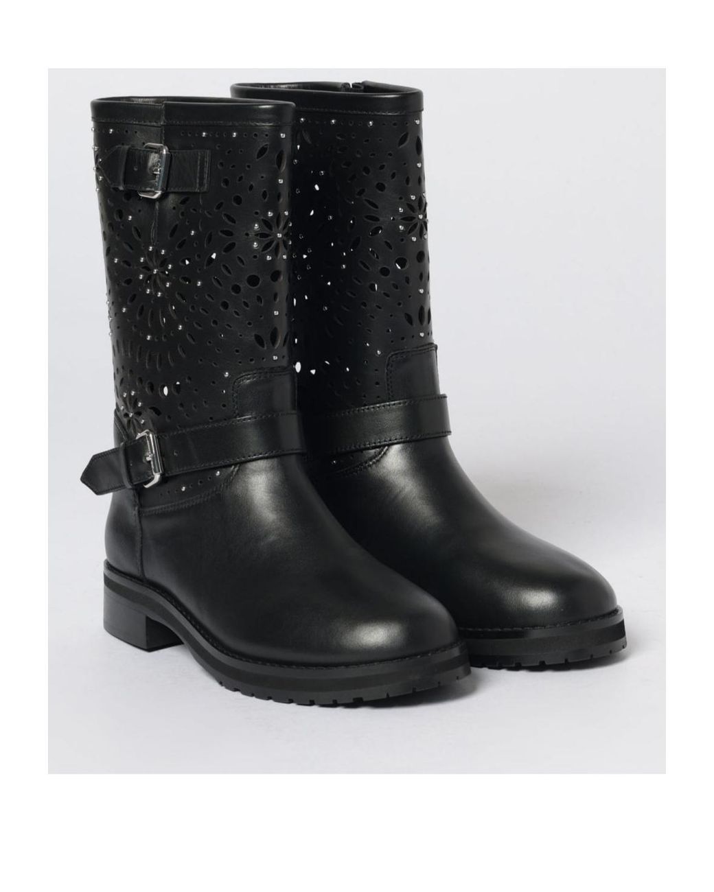 Twinset Black Openwork Leather Biker Boots
