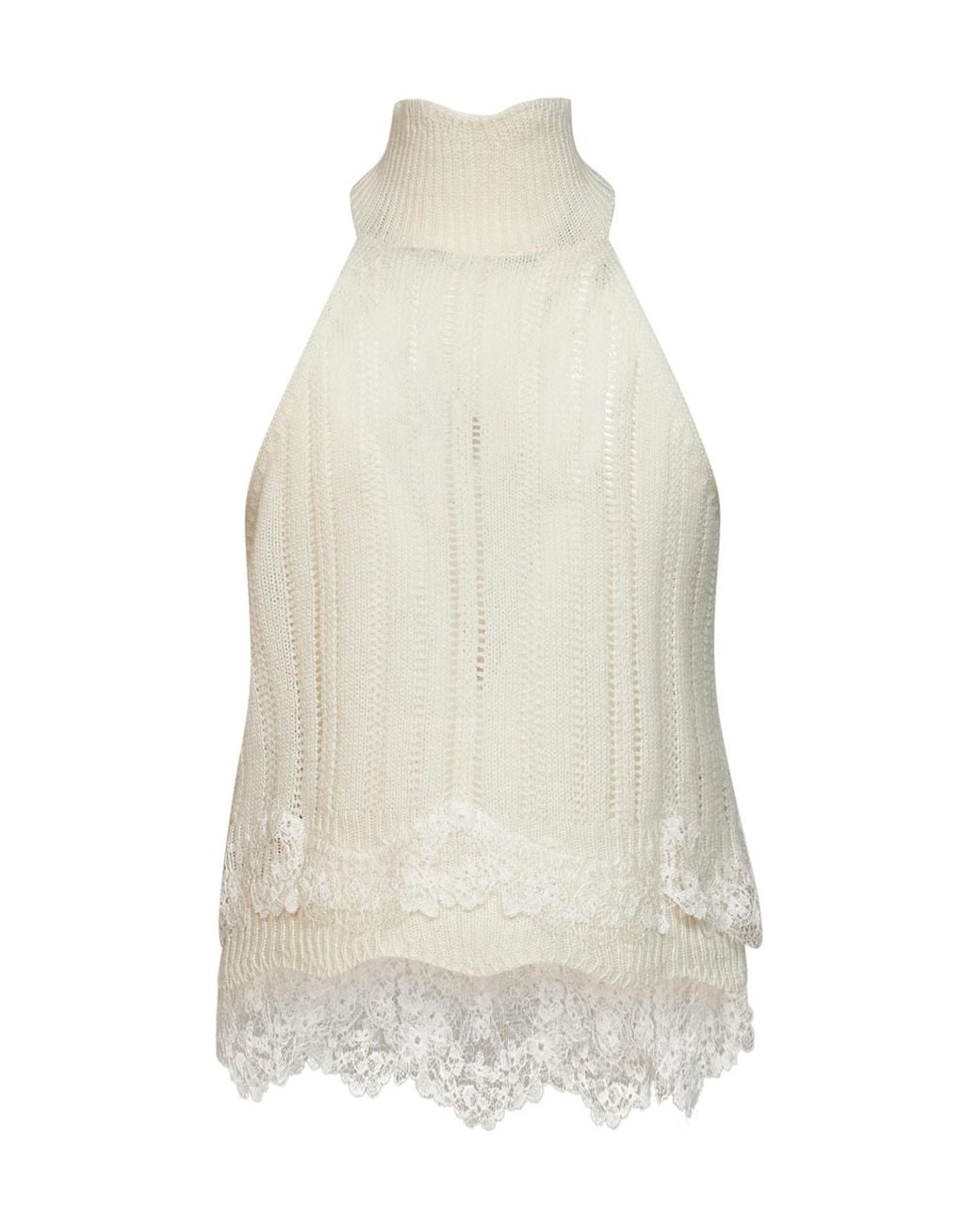 Ermanno Scervino White Lace-Trim Halterneck Top