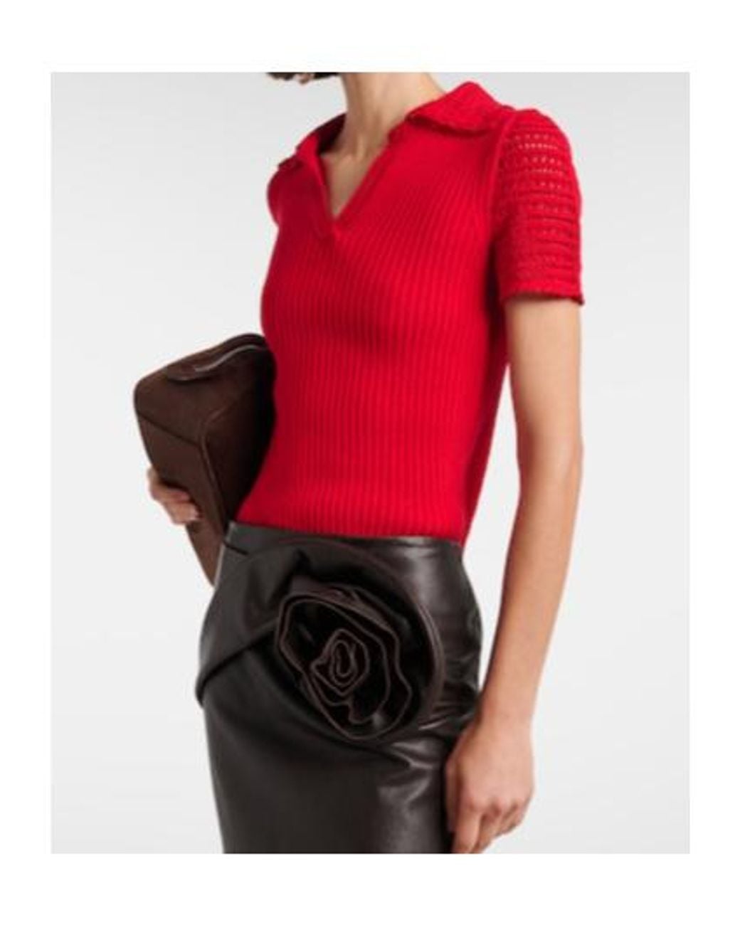 Magda Butrym Red Crochet-Trimmed Cotton Polo Shirt