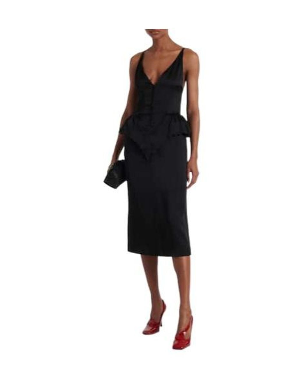 Stella McCartney Black Open-Back Peplum Satin Midi Dress