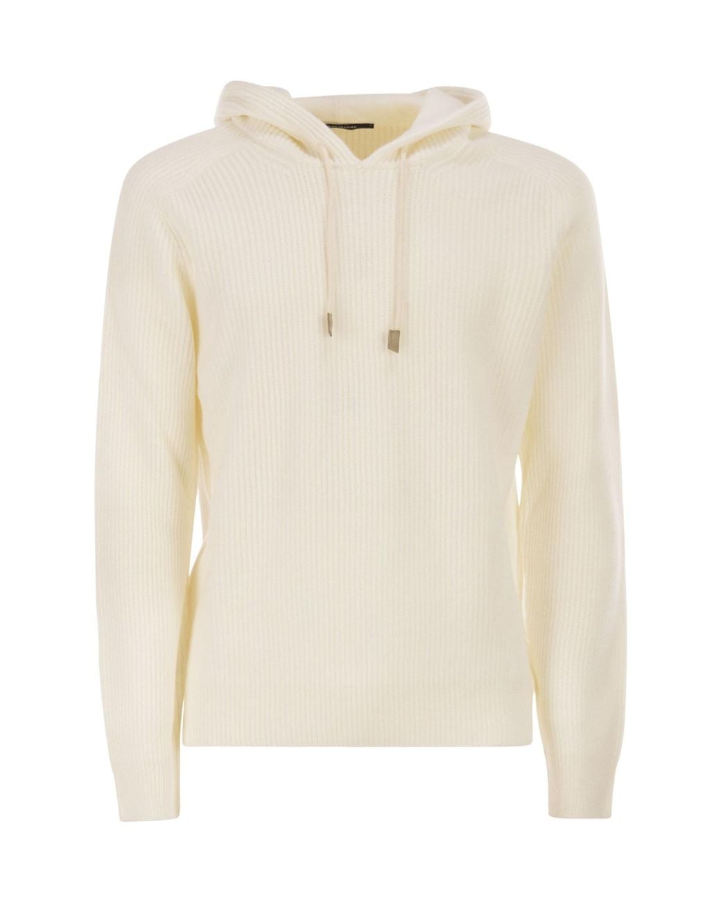 Tagliatore White Drawstring Knitted Hooded Jumper for men